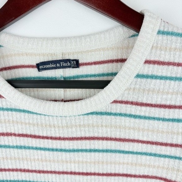 A&F Abercrombie & Fitch Women’s Ribbed Short Sleeve Shirt Top XS Y2K Stripe - Picture 2 of 4